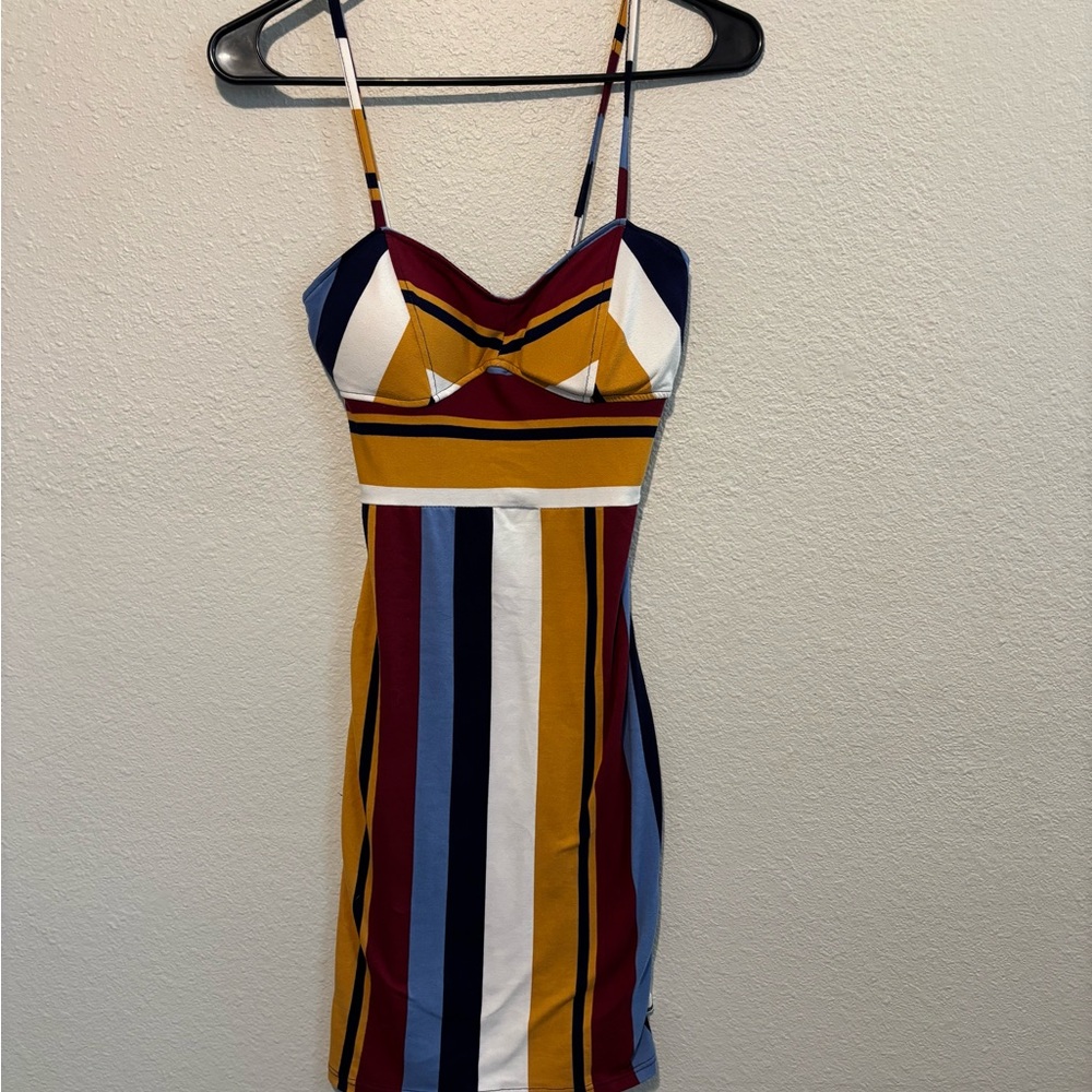 Rue21 Yellow and Blue Spaghetti Strap Mini Dress